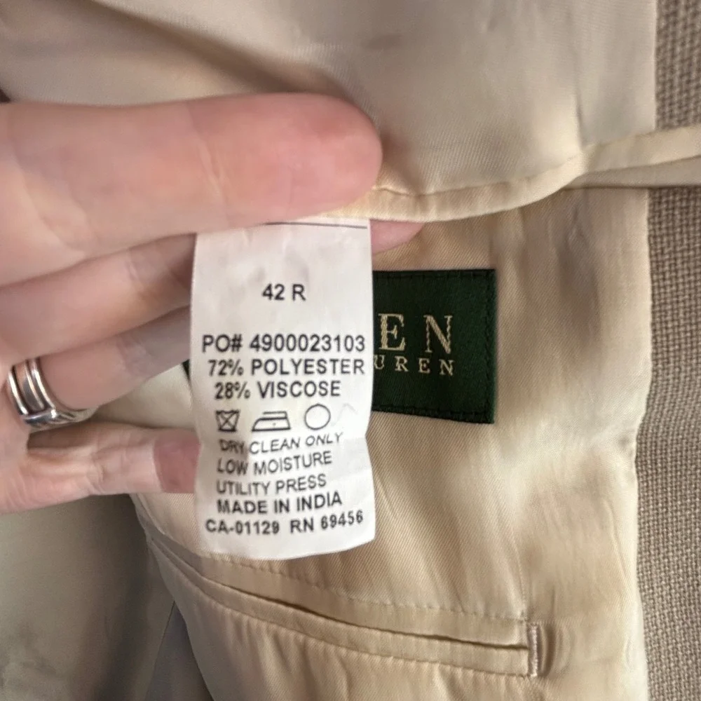 Summer Weight L. Ralph Lauren Blazer 42R Tan Taupe Poly/Viscose Neutral Minimal